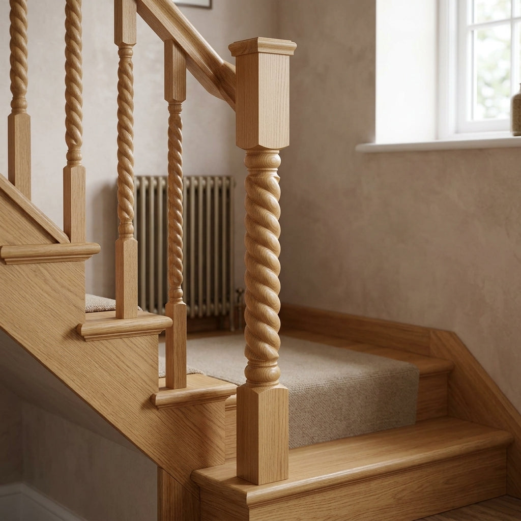 210mm Slaley Newel Post Oak Twisted Design