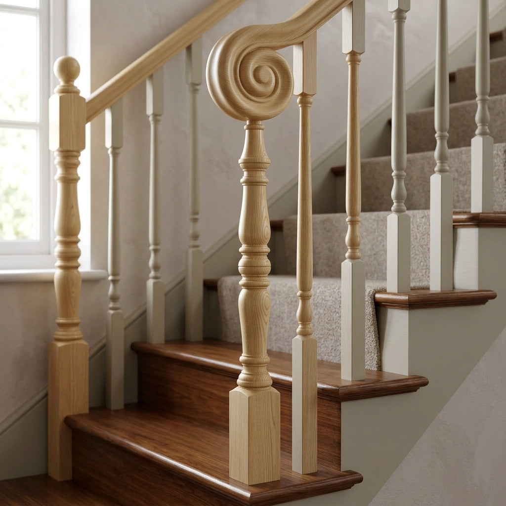 675mm Newel Post – Pine or Oak – Volute Peg