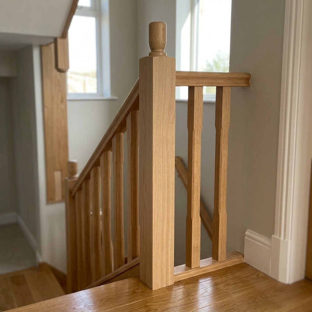 115mm Plain Square Newel Post - Oak Finish