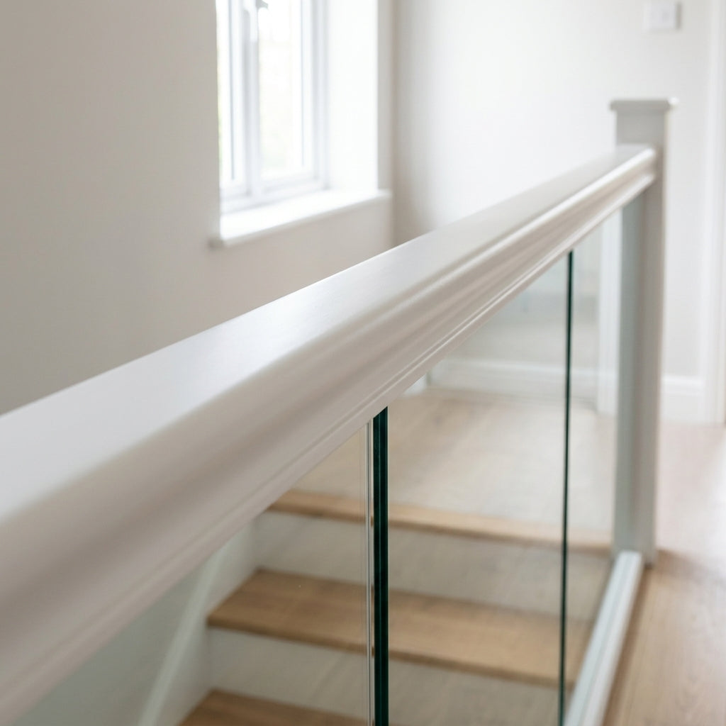 58 x 60mm Handrail White Primed Grooved for Glass or Metal