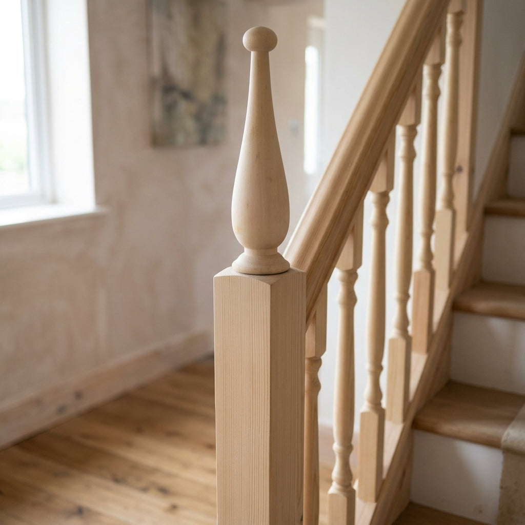 280mm Pine Turned Finial with 39mm Top Ball