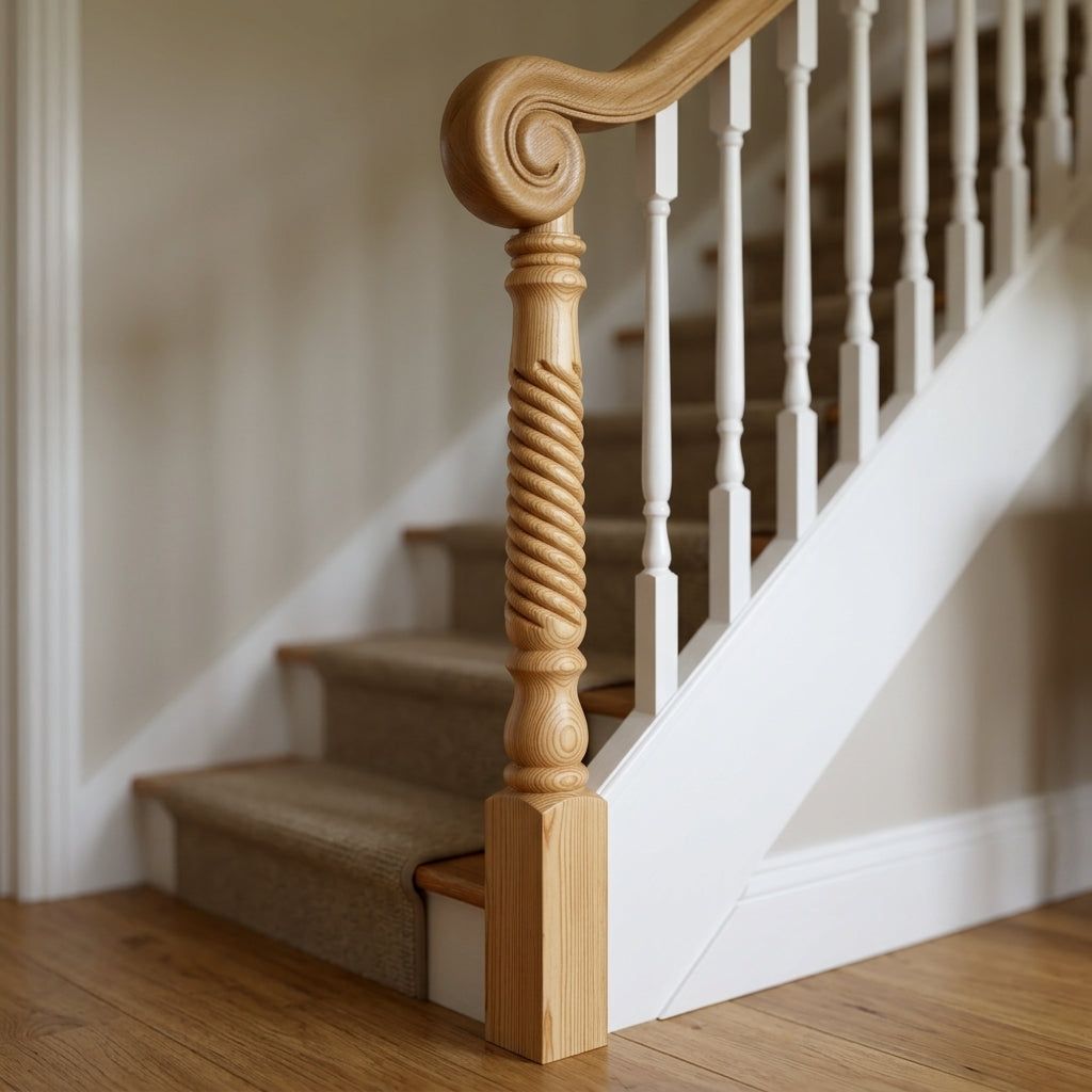 675mm Newel Post Volute Peg Pine/Oak