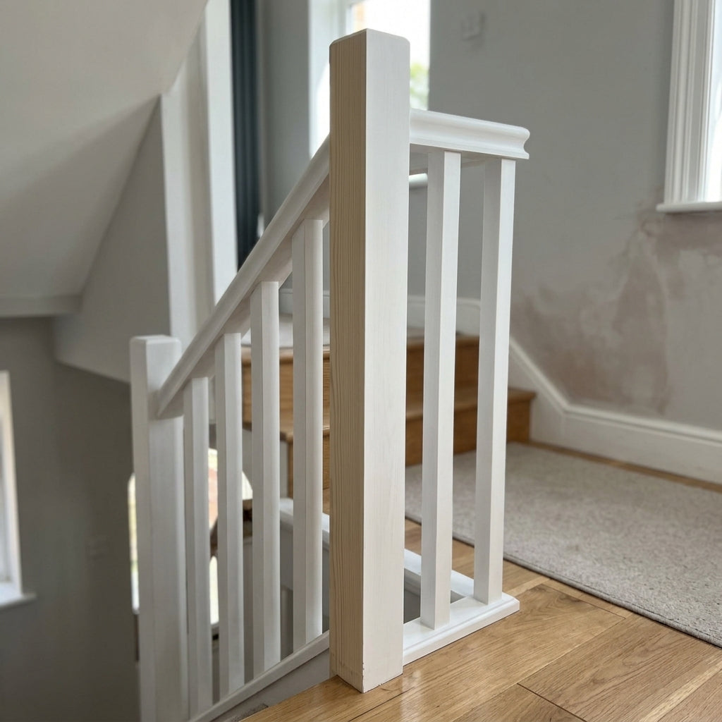 90mm Plain Square Newel Post - White Primed Pine