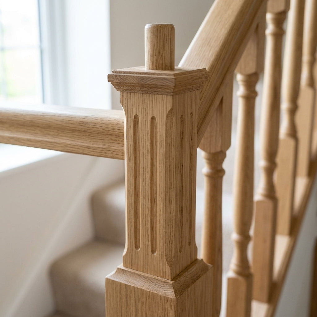 90mm Newel Post Oak 205mm Base (view 2)