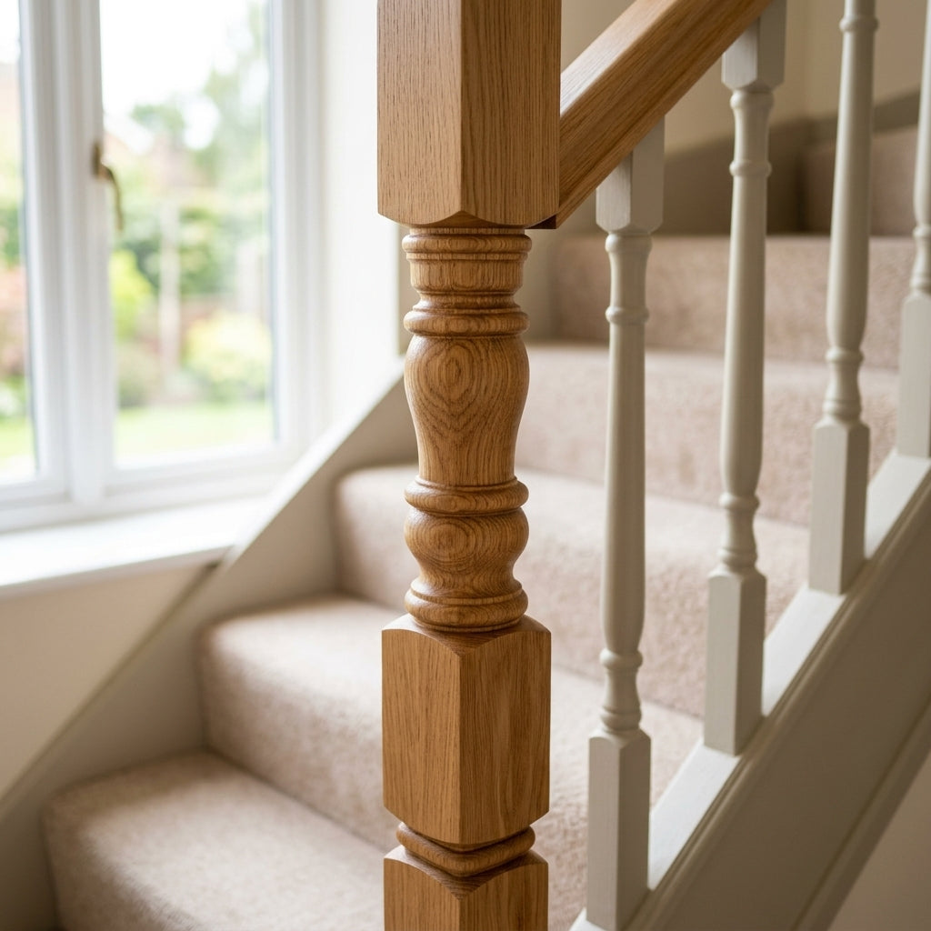90mm Newel Post Pine or Oak – Traditional Design (view 2)