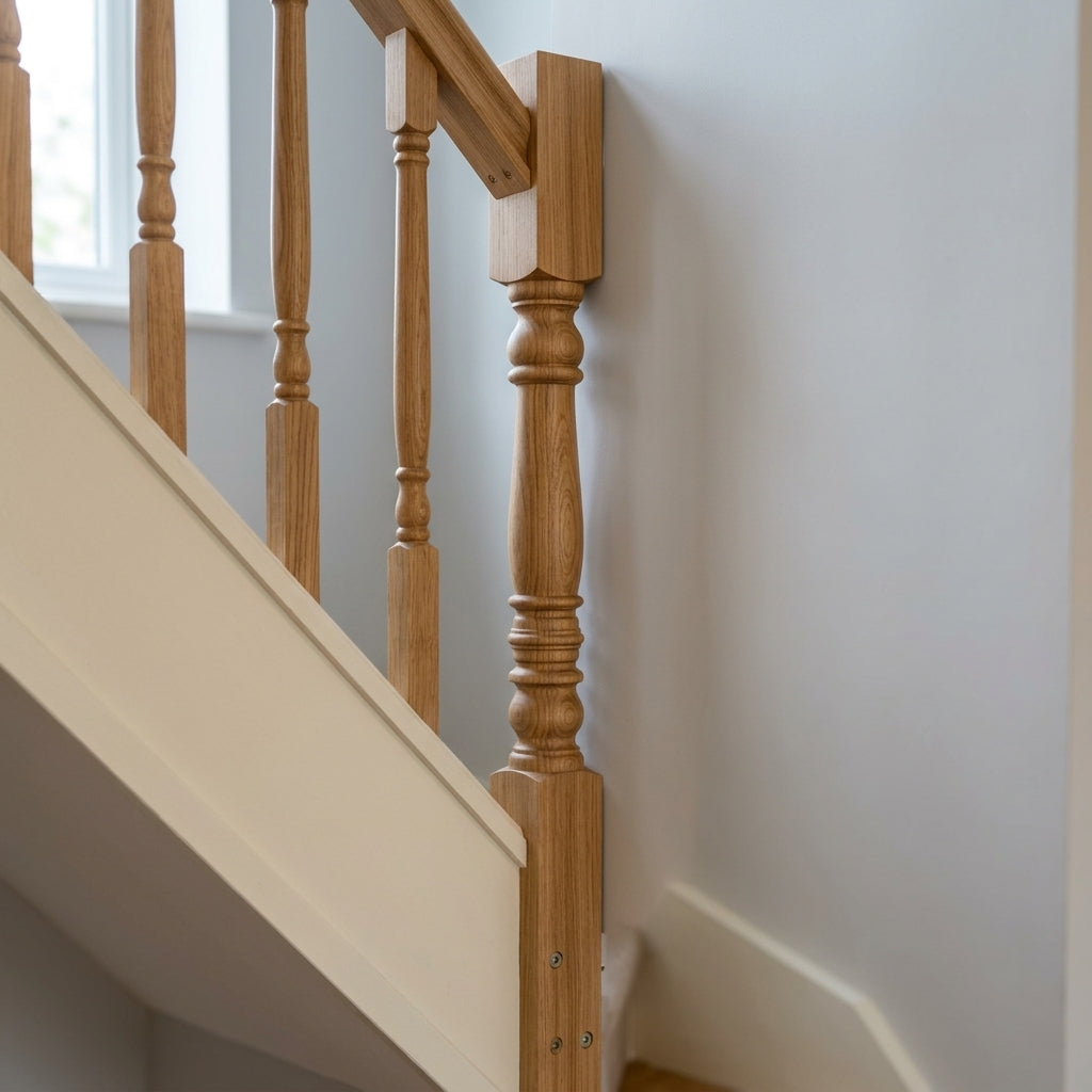 90mm Half Newel Post Oak - Complete