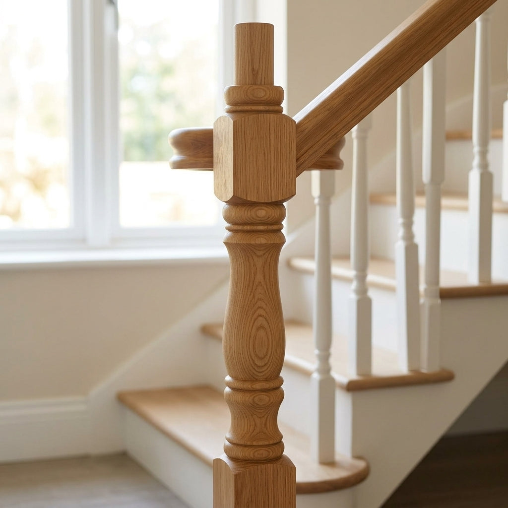 675mm Newel Post Volute Peg Pine/Oak (view 2)