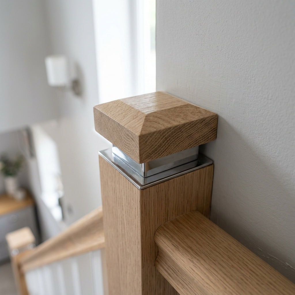 90mm Half Pyramid Cap Oak/Chrome Finish