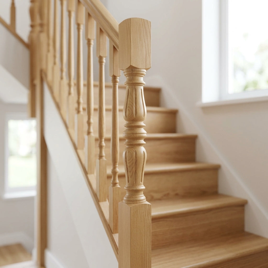90mm Newel Post Pine or Oak Traditional Reeded Design (view 2)