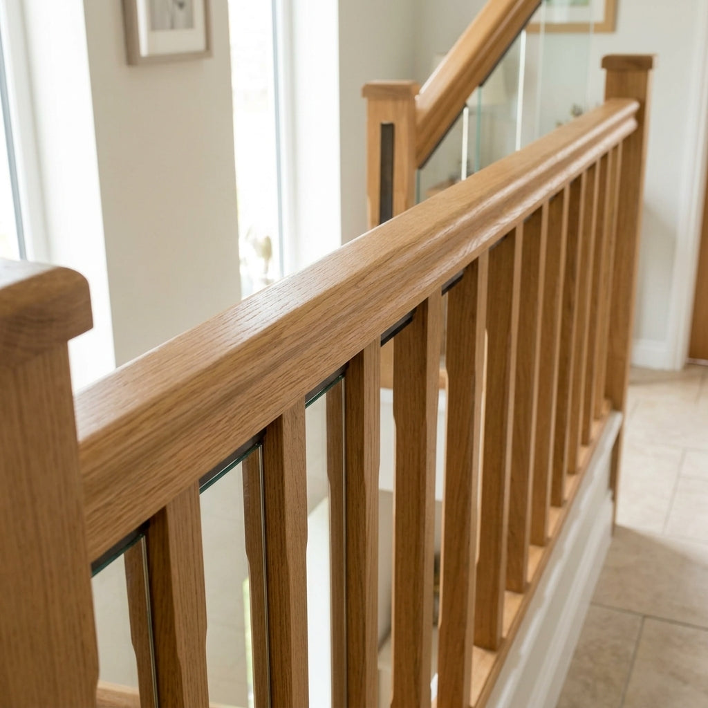 59 x 59mm Solid Oak Handrail Grooved for Glass or Metal