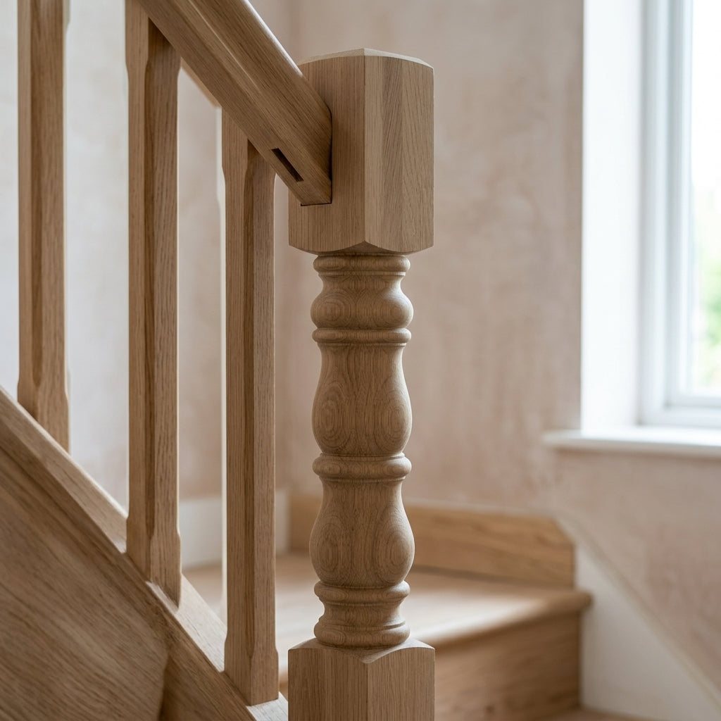 115mm x 1500mm Complete Newel Post - Oak (view 2)