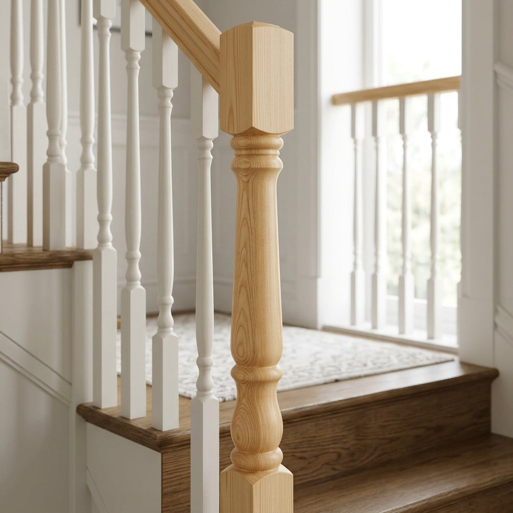 675mm Newel Post – Volute Peg – Pine or Oak (view 2)
