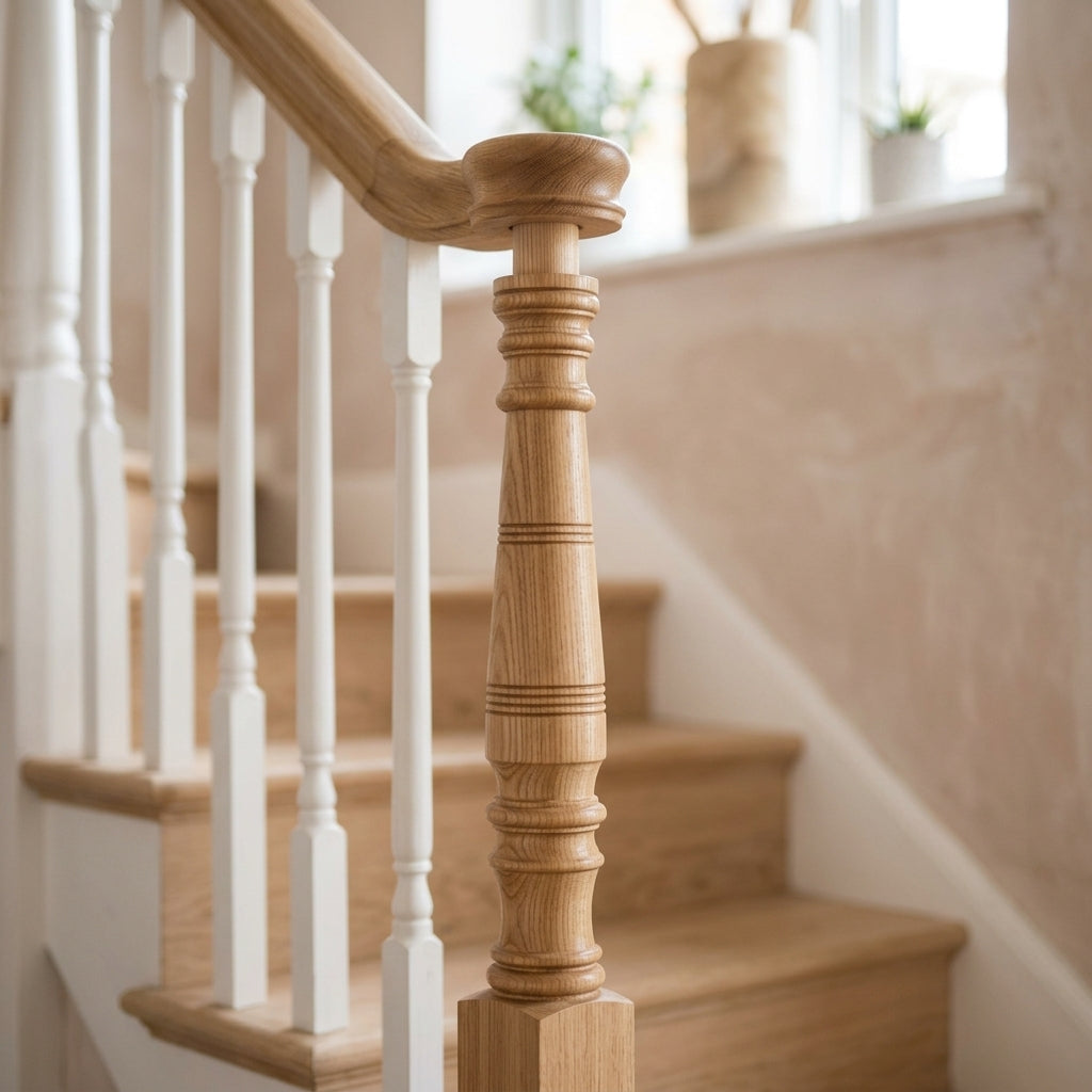 675mm Volute Newel Post Pine/Oak 82mm & 90mm (view 2)