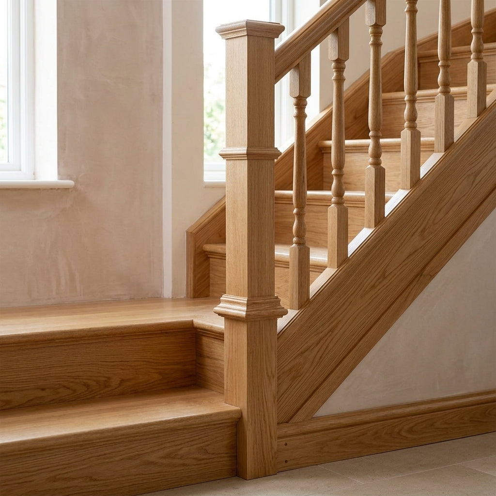 205mm Newel Post Oak with Collar Detail