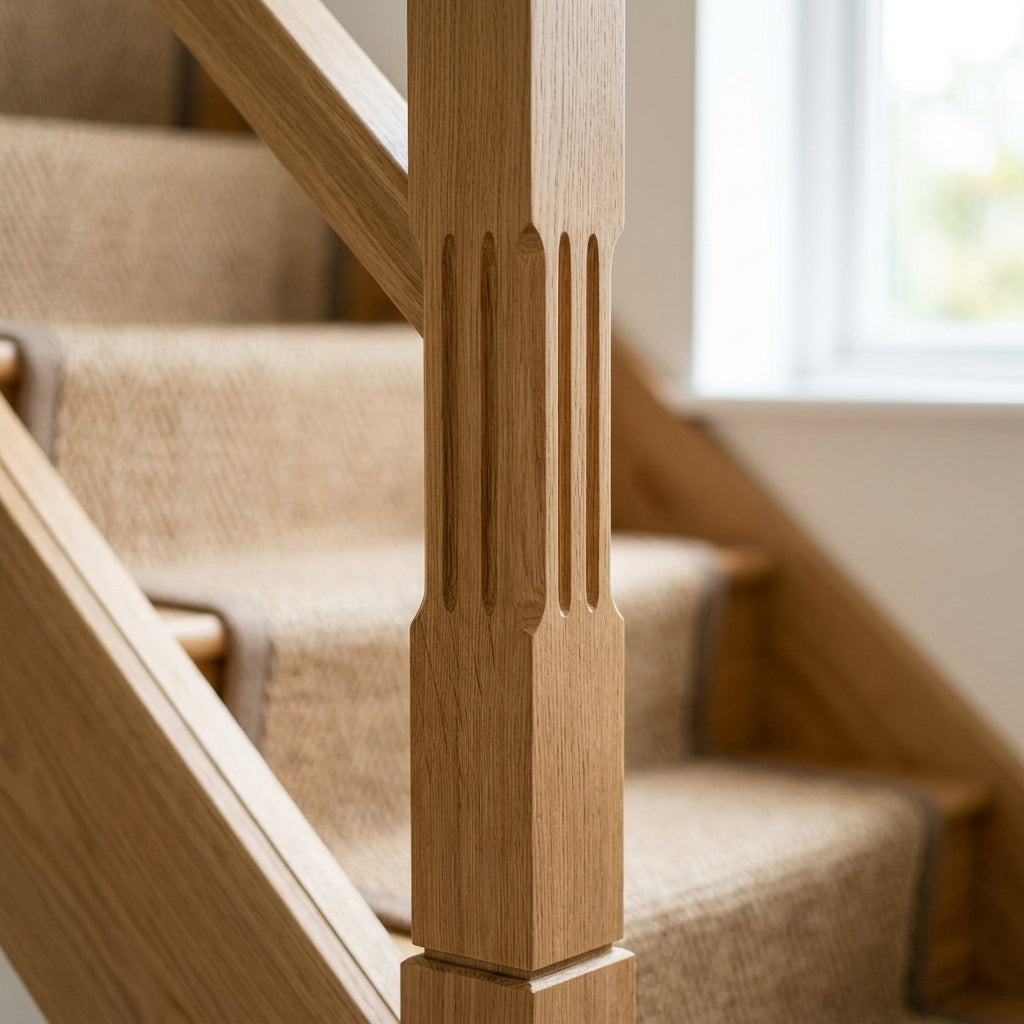 90mm Newel Post – Pine or Oak – 205 Peg Design (view 2)
