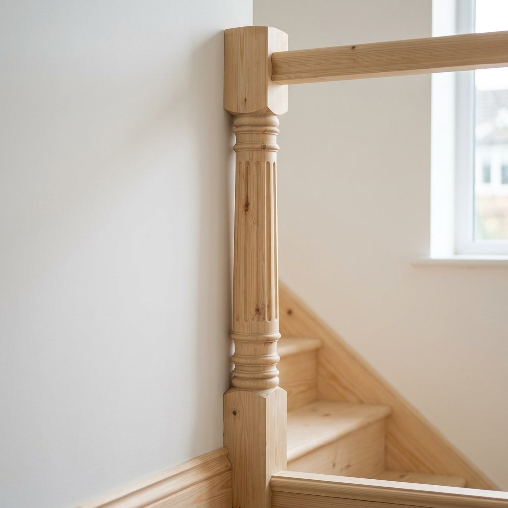 140mm x 1500mm Half Newel Pine Fluted (view 2)