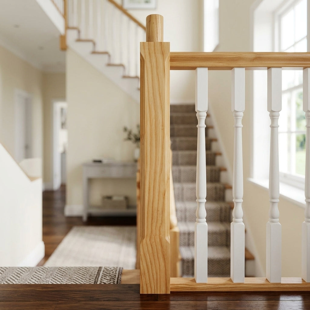 90mm Stop Chamfered Newel Post White Primed Pine (view 2)