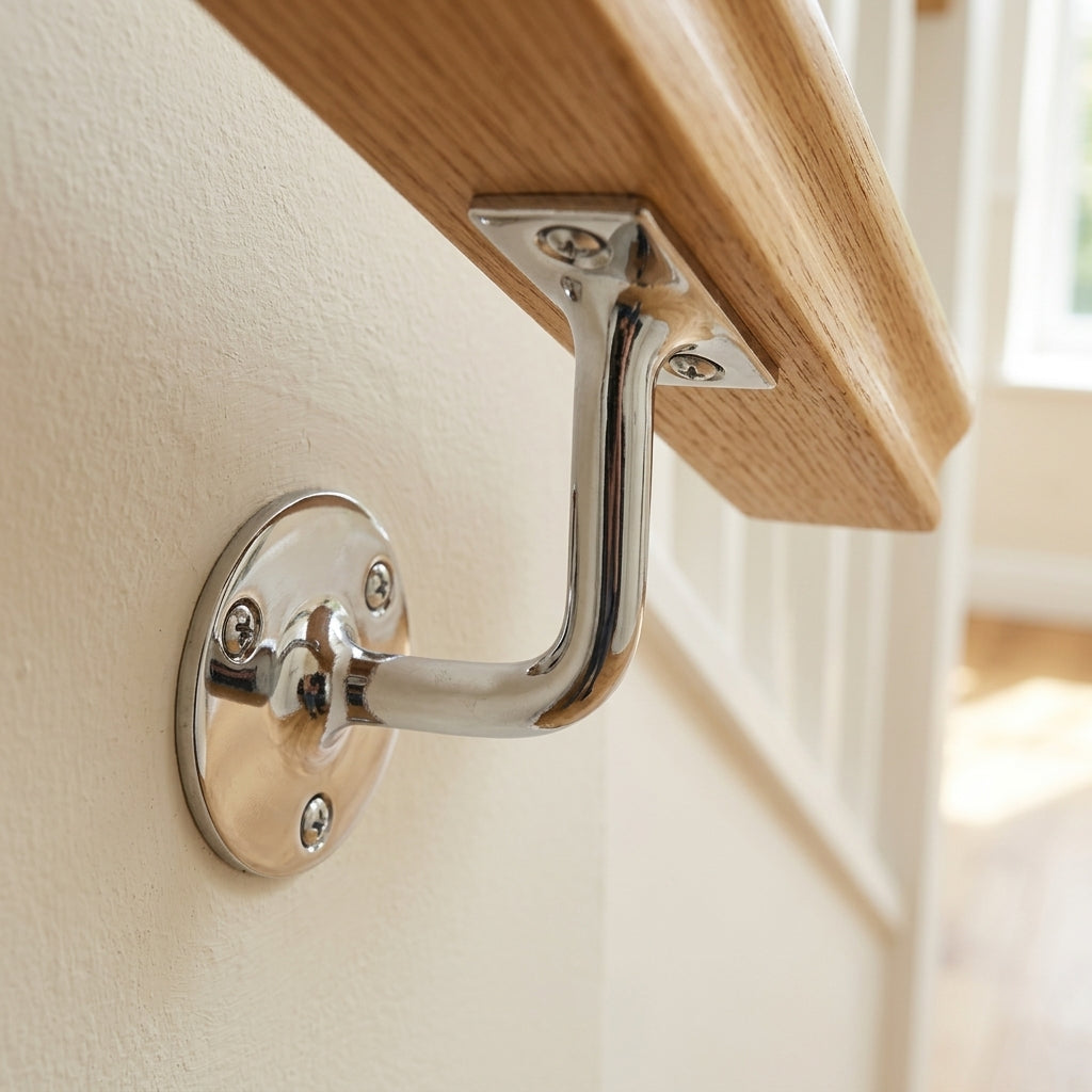 Wall Mounted Handrail Bracket 3.5mm x 30mm Screws Chrome Finish (view 2)
