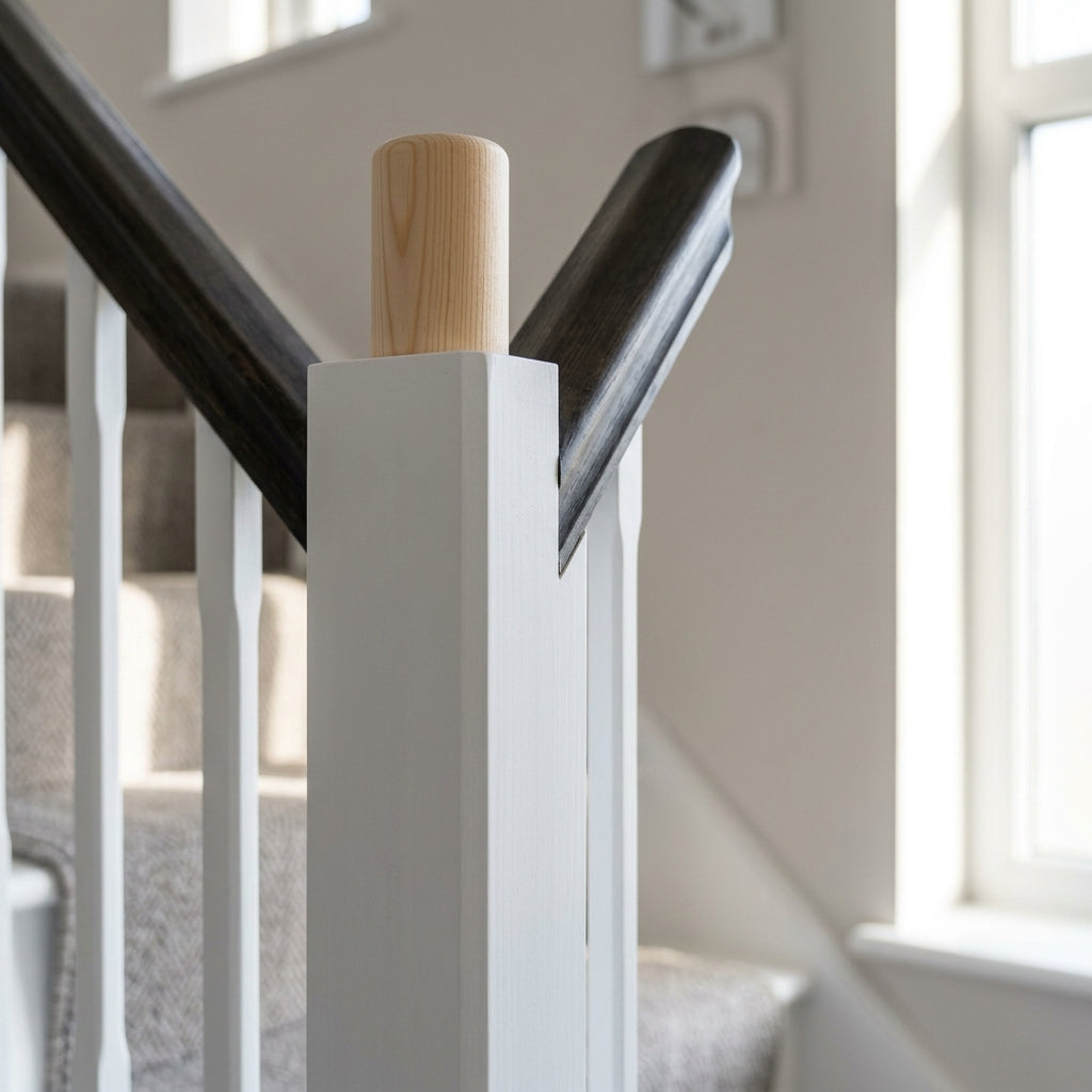 90mm Plain Square Newel Post - White Primed Pine (view 2)