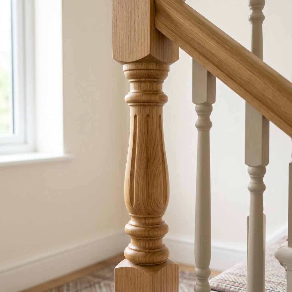 90mm Newel Post Pine or Oak – Traditional Reeded Design (view 2)