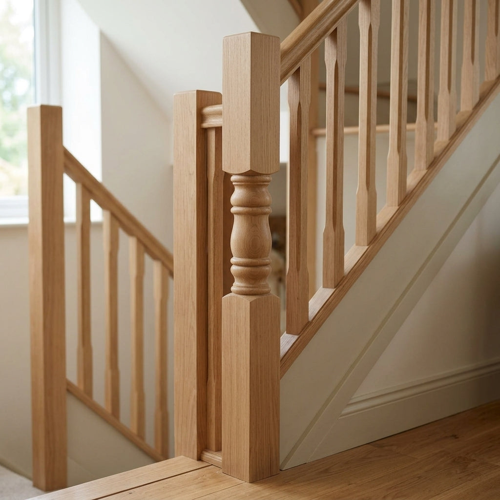 115mm x 1500mm Complete Newel Post - Oak