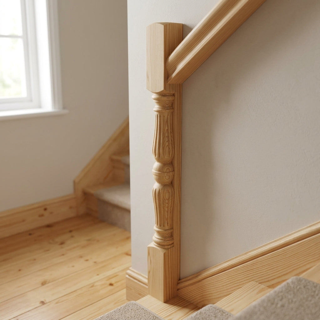 90mm Half Newel Post Pine Traditional Reeded Style