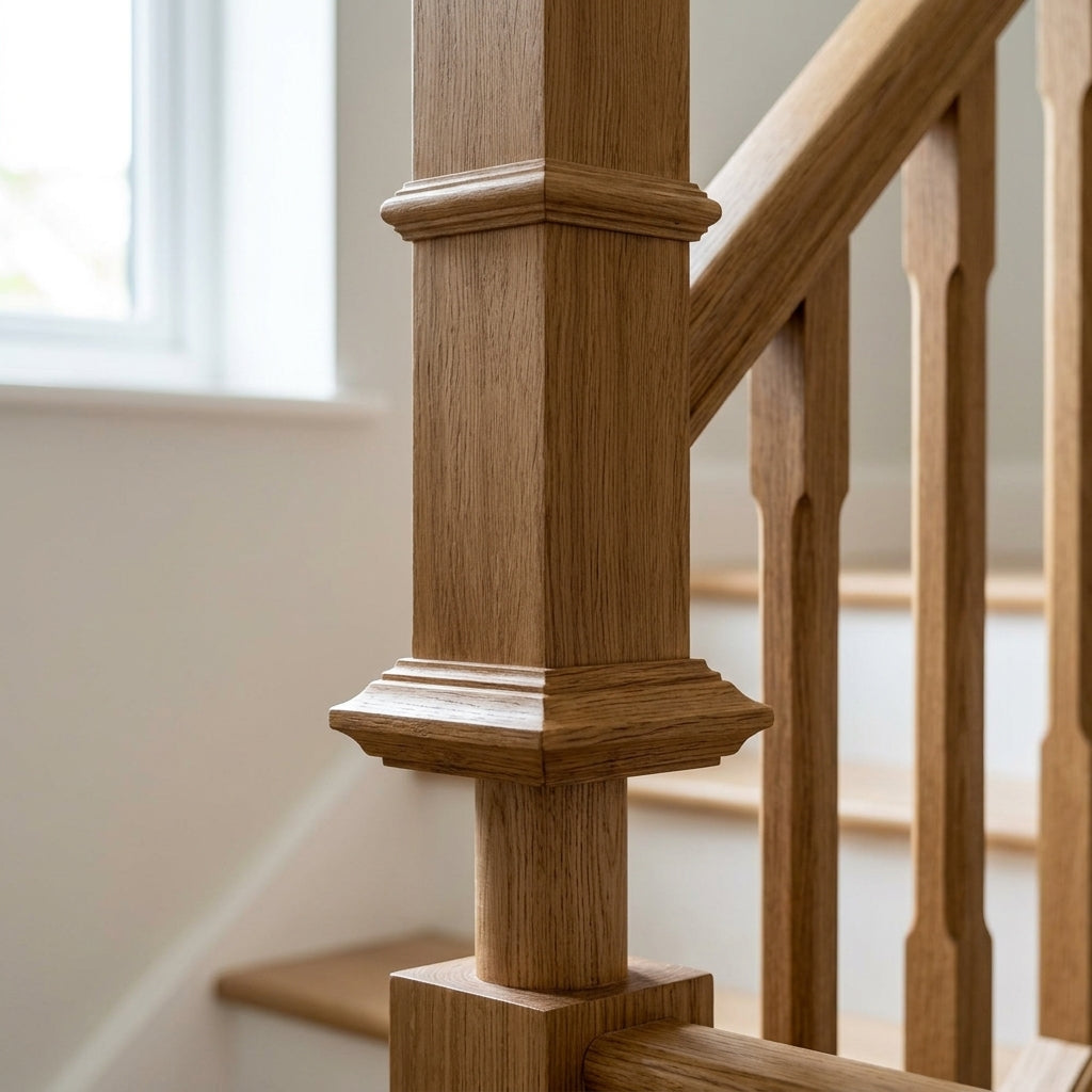 205mm Newel Post Oak with Collar Detail (view 2)
