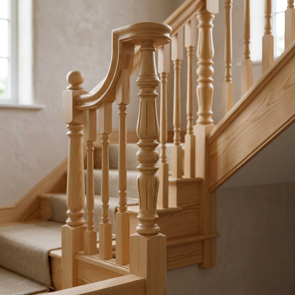 675mm Newel Post Volute Peg Pine/Oak