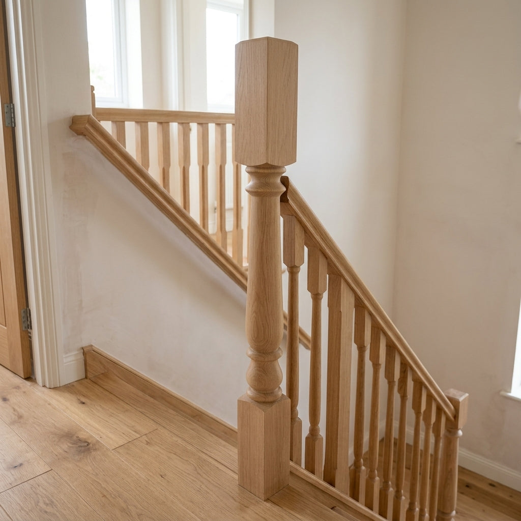 90mm x 1500mm Half Newel Post - Oak - Minor Damage
