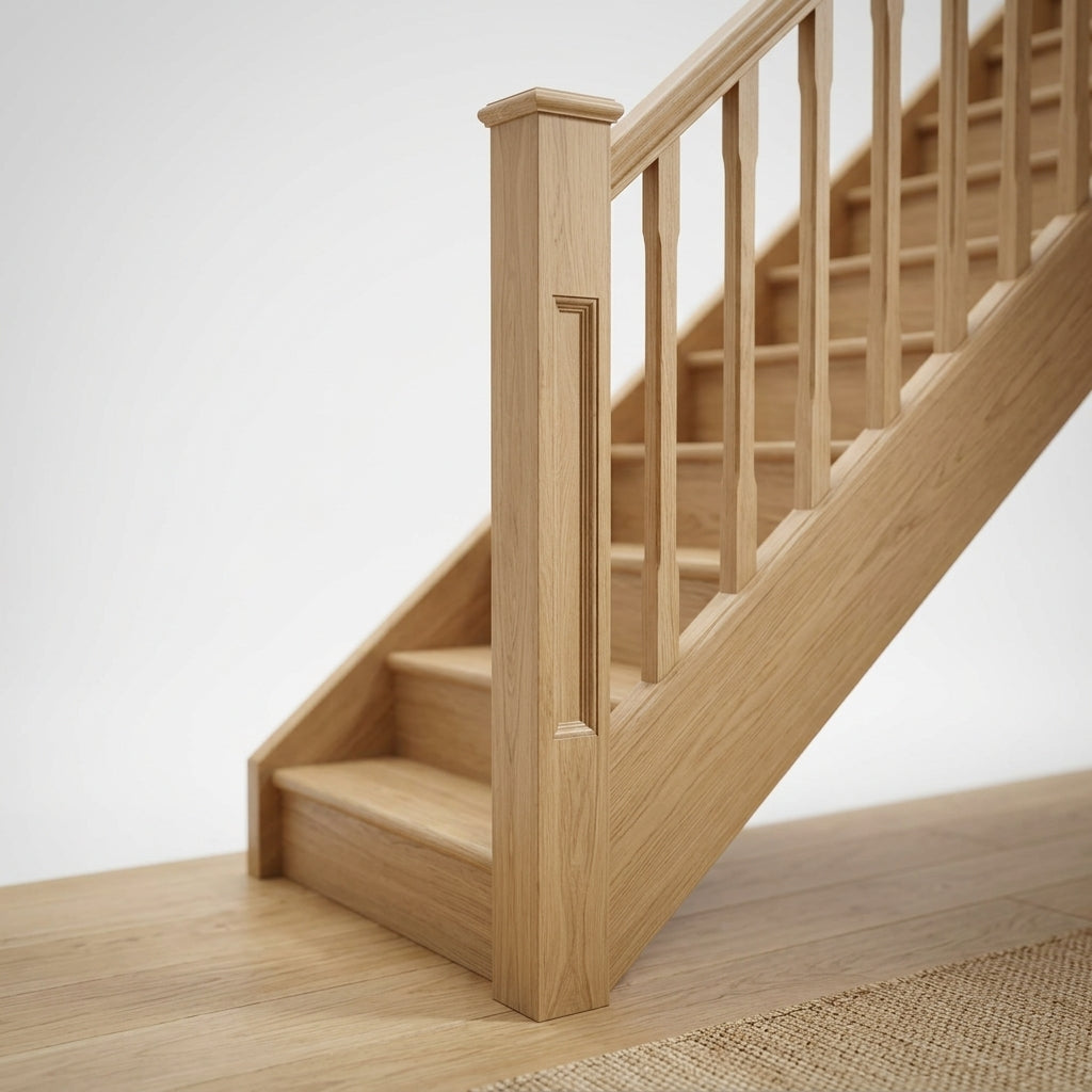 140mm x 1500mm Complete Newel Post - Oak Finish