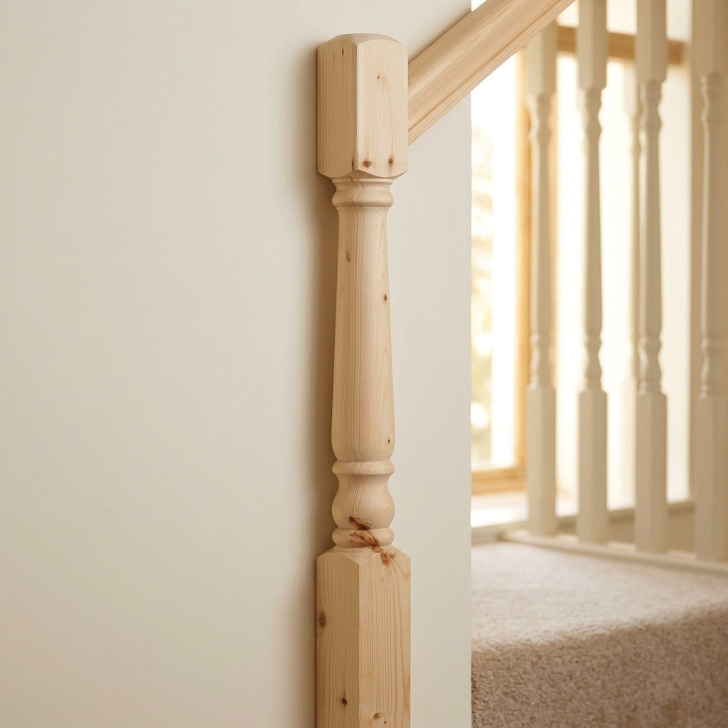 Half 210mm Turned Colonial Newel Post Pine (view 2)