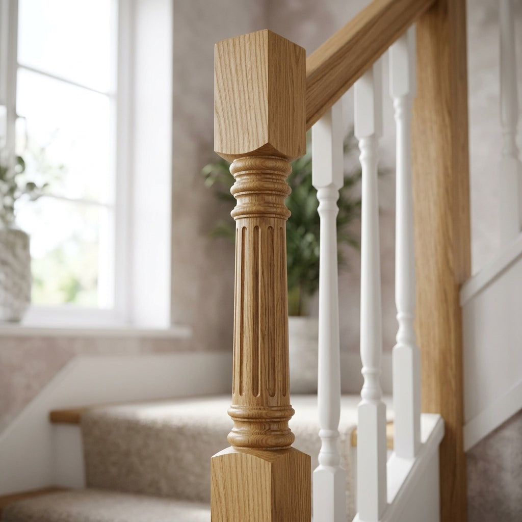 210mm Newel Post Reeded Pine or Oak (view 2)