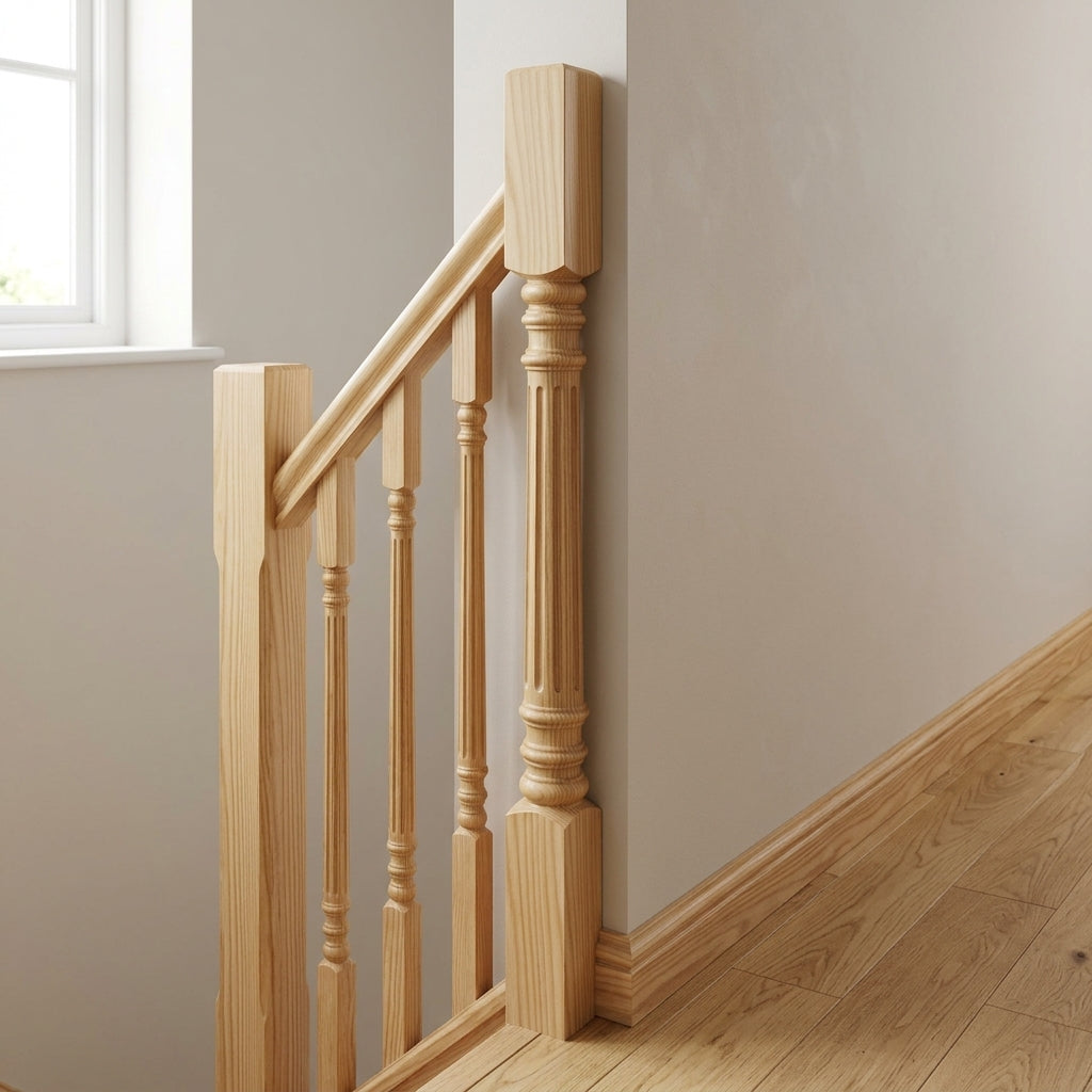 Half 210 Newel Post 90mm Reeded Pine or Oak
