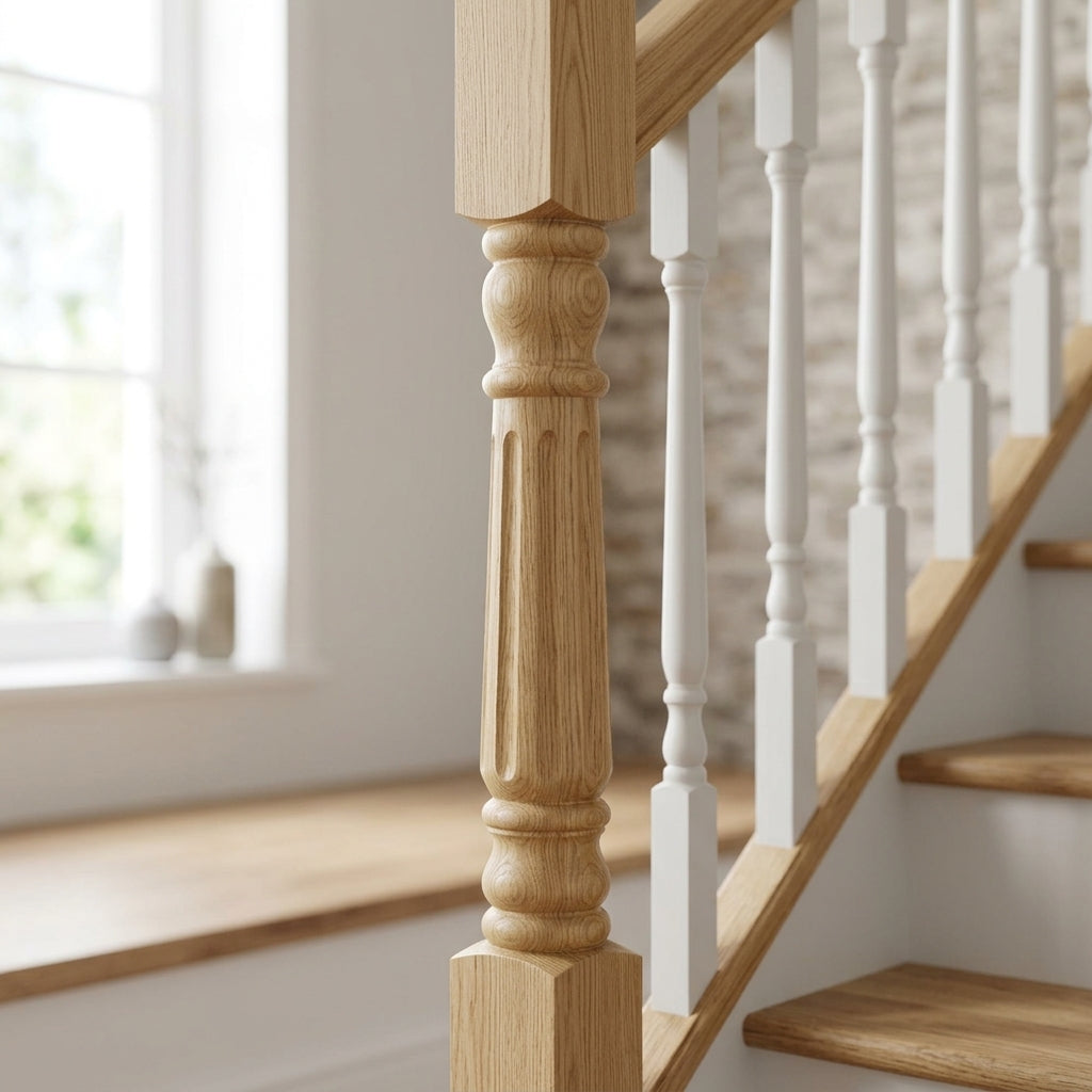 90mm Newel Post Oak Square Turned (view 2)