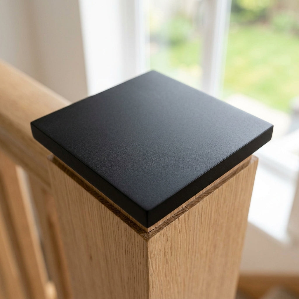 95mm x 95mm Black Metal Flat Newel Cap (view 2)